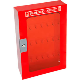 Padlock Cabinet with Clear Window, 84 Padlock Capacity, 15-1/2"W x 5-1/2"D x 23"H, Red
