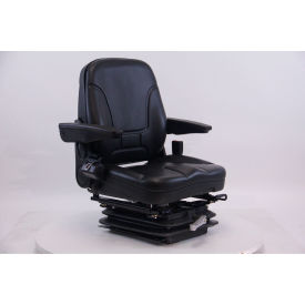 Heavy Duty Seat with Arm Rests, Headrest & Low Profile Suspension, Vinyl, Black