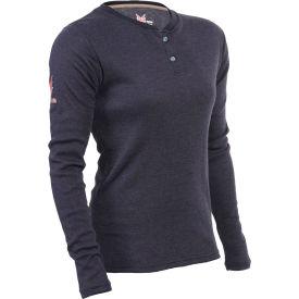 Women's Tecgen Flame Resistant Henley Shirt, M Tall, Navy