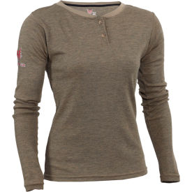 Women's Tecgen Flame Resistant Henley Shirt, S Regular, Tan