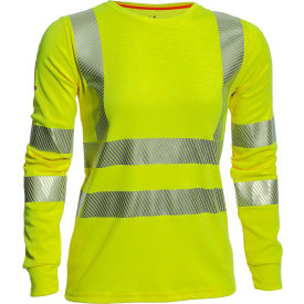 Women's Flame Resistant Hi-Vis T-Shirt, L Tall, Fluorescent Yellow
