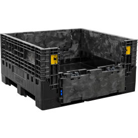 Plastic Collapsible Bulk Container, 48"L x 45"W x 25"H, 2500 lb. Capacity, Black