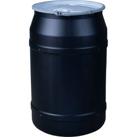 Lab Pack Open Head Poly Drum, Metal Lever Lock, 55 Gal. Cap., 2 x 2" Bung Holes, Black