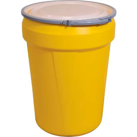 Lab Pack Open Head Poly Drum, Metal Lever Lock, 30 Gallon Capacity, Yellow
