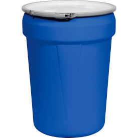 Lab Pack Open Head Poly Drum, Metal Lever Lock, 30 Gallon Capacity, 2 x 2" Bung Holes, Blue