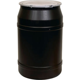 Lab Pack Open Head Poly Drum, Metal Bolt Ring, 55 Gallon Cap., 2 x 2" Bung Holes, Black