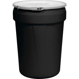 Lab Pack Open Head Poly Drum, Metal Lever Lock, 30 Gal. Capacity, 2 x 2" Bung Holes, Black