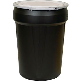Lab Pack Open Head Poly Drum, Metal Lever Lock, 30 Gallon Capacity, Black