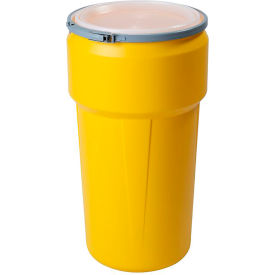 Lab Pack Open Head Poly Drum, Metal Lever Lock, 20 Gallon Capacity, Yellow