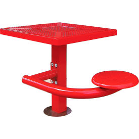 30" Square Canteen Table, 4 Seats, In-Ground Mount, Perforated Metal, Red
