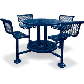 46" Round Bar Height Table, 4 Seats, In-Ground Mount, Perforated Metal, Blue