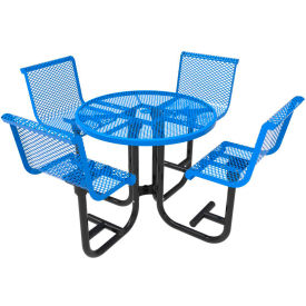 46" Round Bistro Table, 4 Swivel Seats, Surface Mount, Expanded Metal, Blue