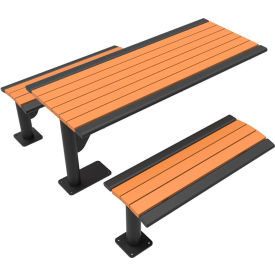 6' Cantilever Recycled Table with Backless Benches, Surface Mount, Brown