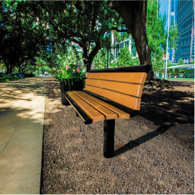 6' Recycled Bench with Back, In-Ground Mount, Brown