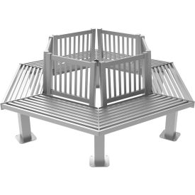 8' Hexagon Tree Bench with Back, In-Ground Mount, Gray