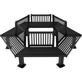 9' Hexagon Tree Bench with Back, Surface Mount, Black