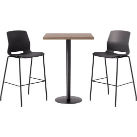 30" Square Table with 2 Imme Armless Barstools, Black Seat/Studio Teak Top