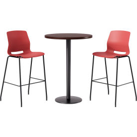 30" Round Table with 2 Armless Barstools, Coral Seat/Espresso Top