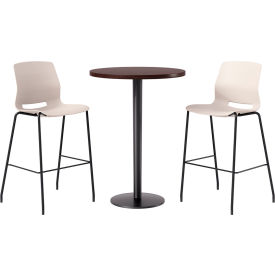 30" Round Table with 2 Imme Armless Barstools, Moonbeam Seat/Espresso Top