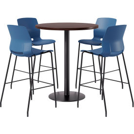 36" Round Table with 4 Imme Armless Barstools, Navy Seat/Espresso Top