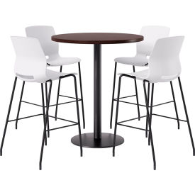 36" Round Table with 4 Armless Barstools, White Seat/Espresso Top