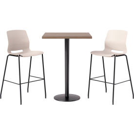 30" Square Table with 2 Armless Barstools, Moonbeam Seat/Studio Teak Top