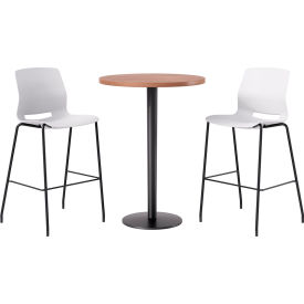 30" Round Table with 2 Imme Armless Barstools, White Seat/River Cherry Top