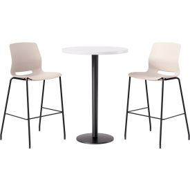 30" Round Table with 2 Armless Barstools, Moonbeam Seat/Designer White Top