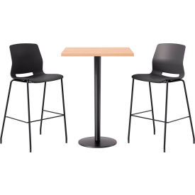 30" Square Table with 2 Armless Barstools, Black Seat/Maple Top