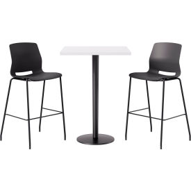 30" Square Table with 2 Imme Armless Barstools, Black Seat/Designer White Top