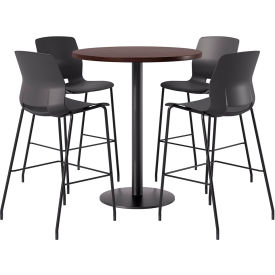 36" Round Table with 4 Imme Armless Barstools, Black Seat/Espresso Top