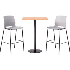 30" Square Table with 2 Armless Barstools, Light Gray Seat/Maple Top