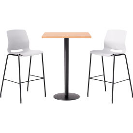 30" Square Table with 2 Imme Armless Barstools, White Seat/Maple Top
