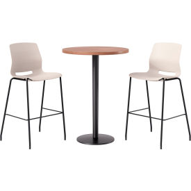 30" Round Table with 2 Armless Barstools, Moonbeam Seat/River Cherry Top