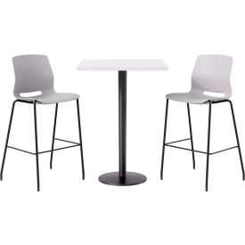 30" Square Table with 2 Armless Barstools, Light Gray Seat/Designer White Top