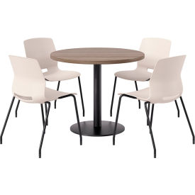 36" Round Table with 4 Imme Armless Chairs, Moonbeam Seat/Studio Teak Top