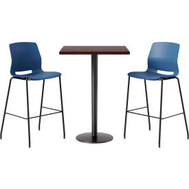 30" Square Table with 2 Imme Armless Barstools, Navy Seat/Espresso Top