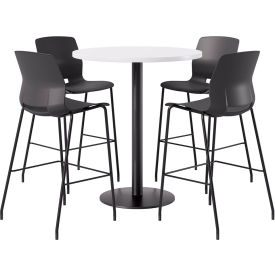 36" Round Table with 4 Imme Armless Barstools, Black Seat/Designer White Top