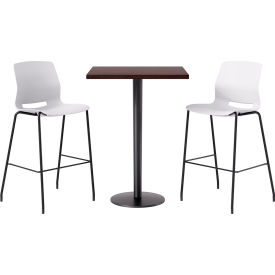 30" Square Table with 2 Armless Barstools, White Seat/Espresso Top
