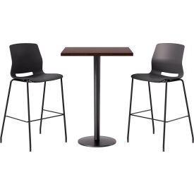 30" Square Table with 2 Imme Armless Barstools, Black Seat/Espresso Top