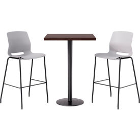 30" Square Table with 2 Imme Armless Barstools, Light Gray Seat/Espresso Top
