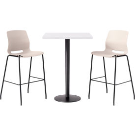 30" Square Table with 2 Imme Armless Barstools, Moonbeam Seat/Designer White Top