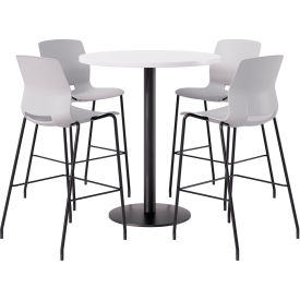 36" Round Table with 4 Armless Barstools, Light Gray Seat/Designer White Top