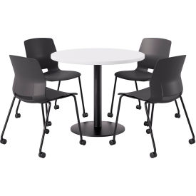 36" Round Table with 4 Armless Caster Chairs, Black Seat/Designer White Top