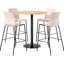 36" Round Table with 4 Armless Barstools, Moonbeam Seat/Maple Top