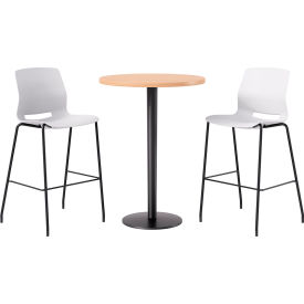 30" Round Table with 2 Armless Barstools, White Seat/Maple Top