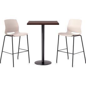30" Square Table with 2 Imme Armless Barstools, Moonbeam Seat/Espresso Top