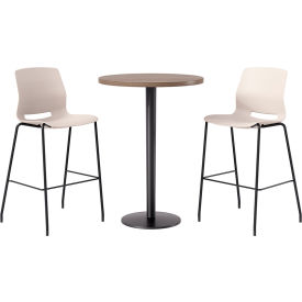 30" Round Table with 2 Armless Barstools, Moonbeam Seat/Studio Teak Top