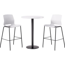 30" Round Table with 2 Imme Armless Barstools, White Seat/Designer White Top
