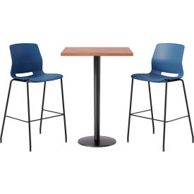 30" Square Table with 2 Imme Armless Barstools, Navy Seat/River Cherry Top